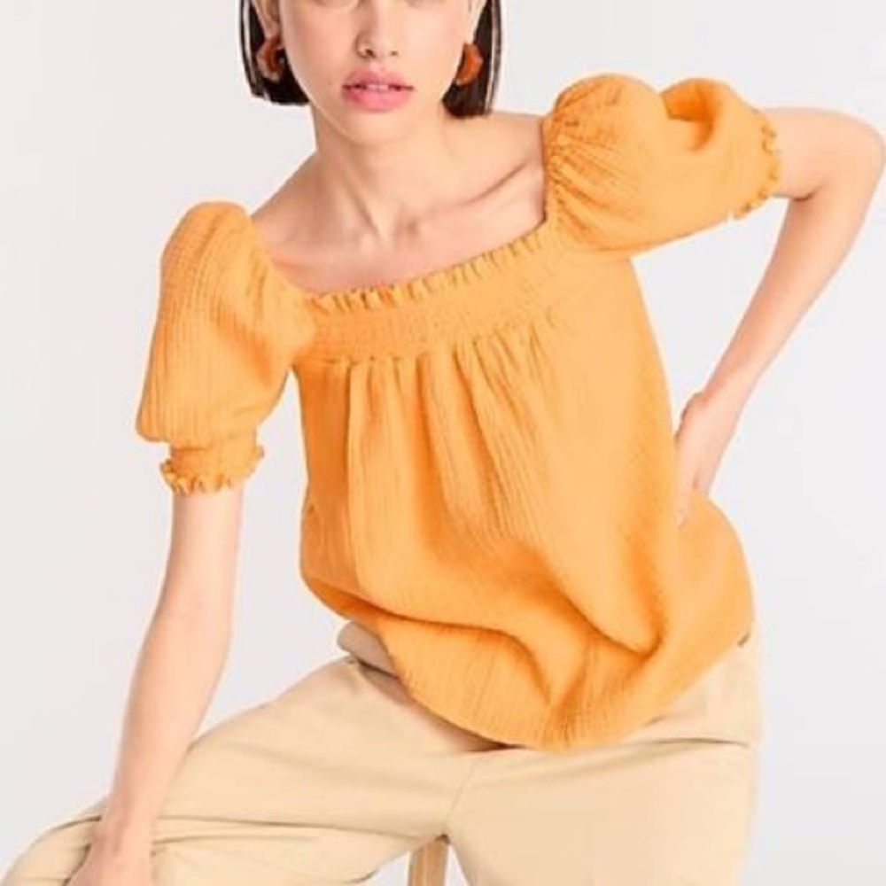 NWT J. Crew Smocked Puff Sleeve Soft Gauze Top
